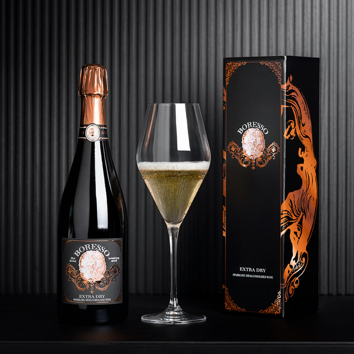 Boresso Sparkling Non-alcoholic Wine From Italy, Extra Dry Dealcoholized, 750ml (25.4 fl oz) Bottle with Gift Box