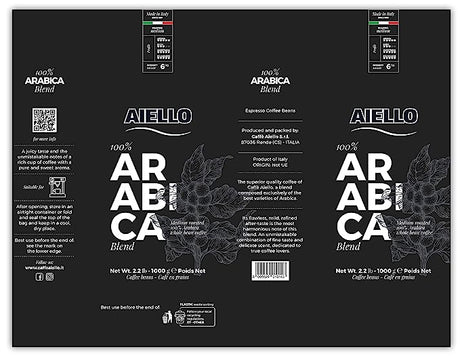 Aiello Caffe Italian Espresso Coffee Beans 2.2 LB Bag Arabica Whole Bean Coffee Blend Freshly Roasted and Blended in Southern Italy - International Loft