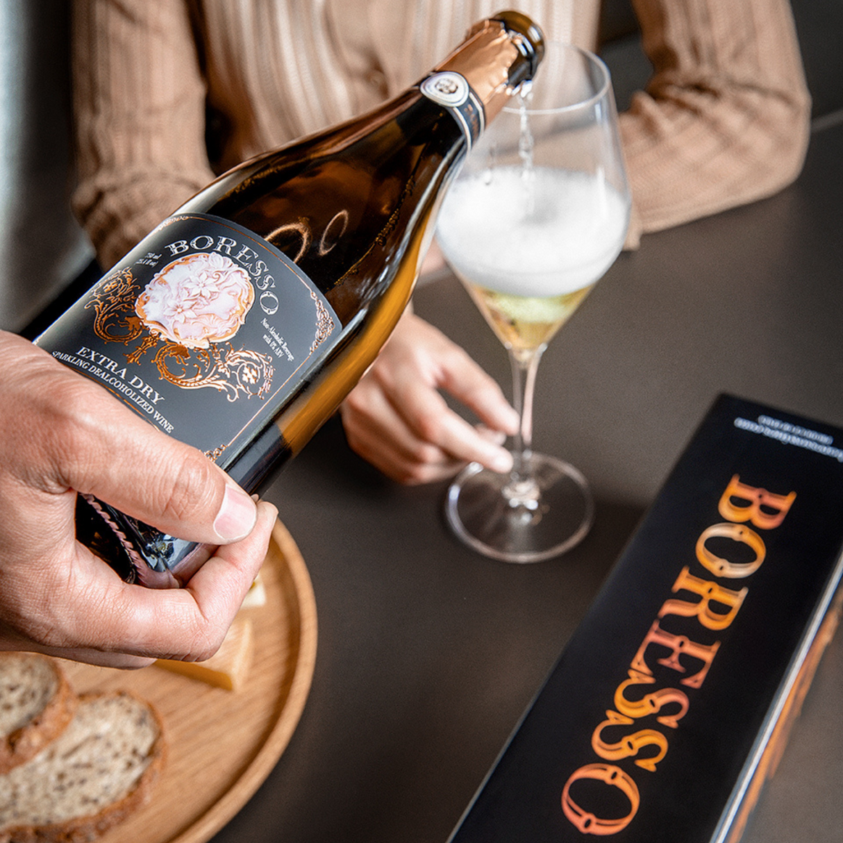 Boresso Sparkling Non-alcoholic Wine From Italy, Extra Dry Dealcoholized, 750ml (25.4 fl oz) Bottle with Gift Box