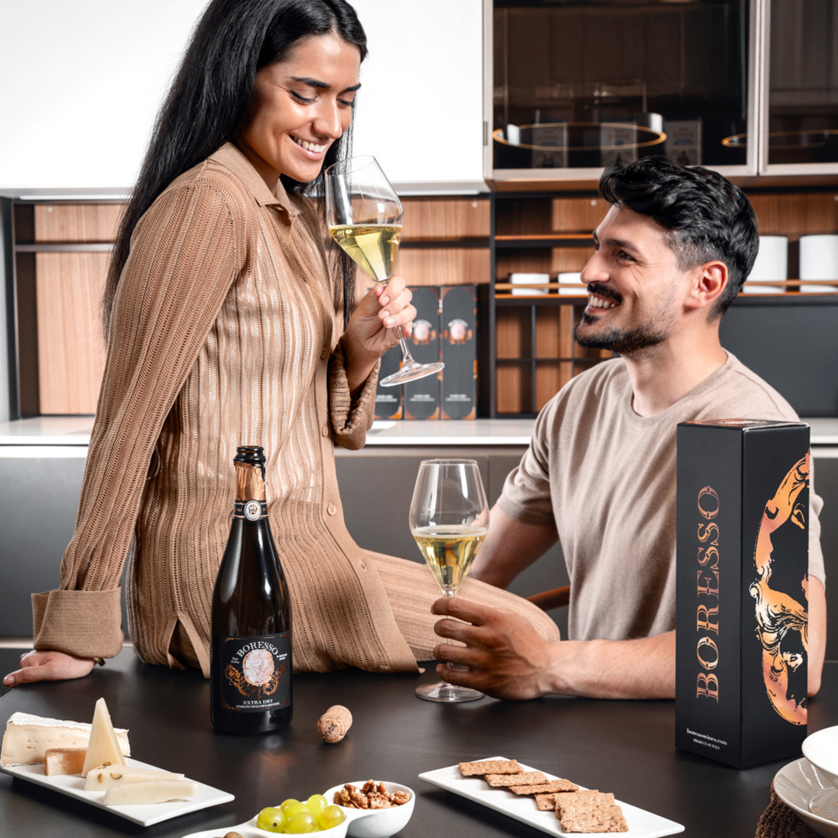 Boresso Sparkling Non-alcoholic Wine From Italy, Extra Dry Dealcoholized, 750ml (25.4 fl oz) Bottle with Gift Box