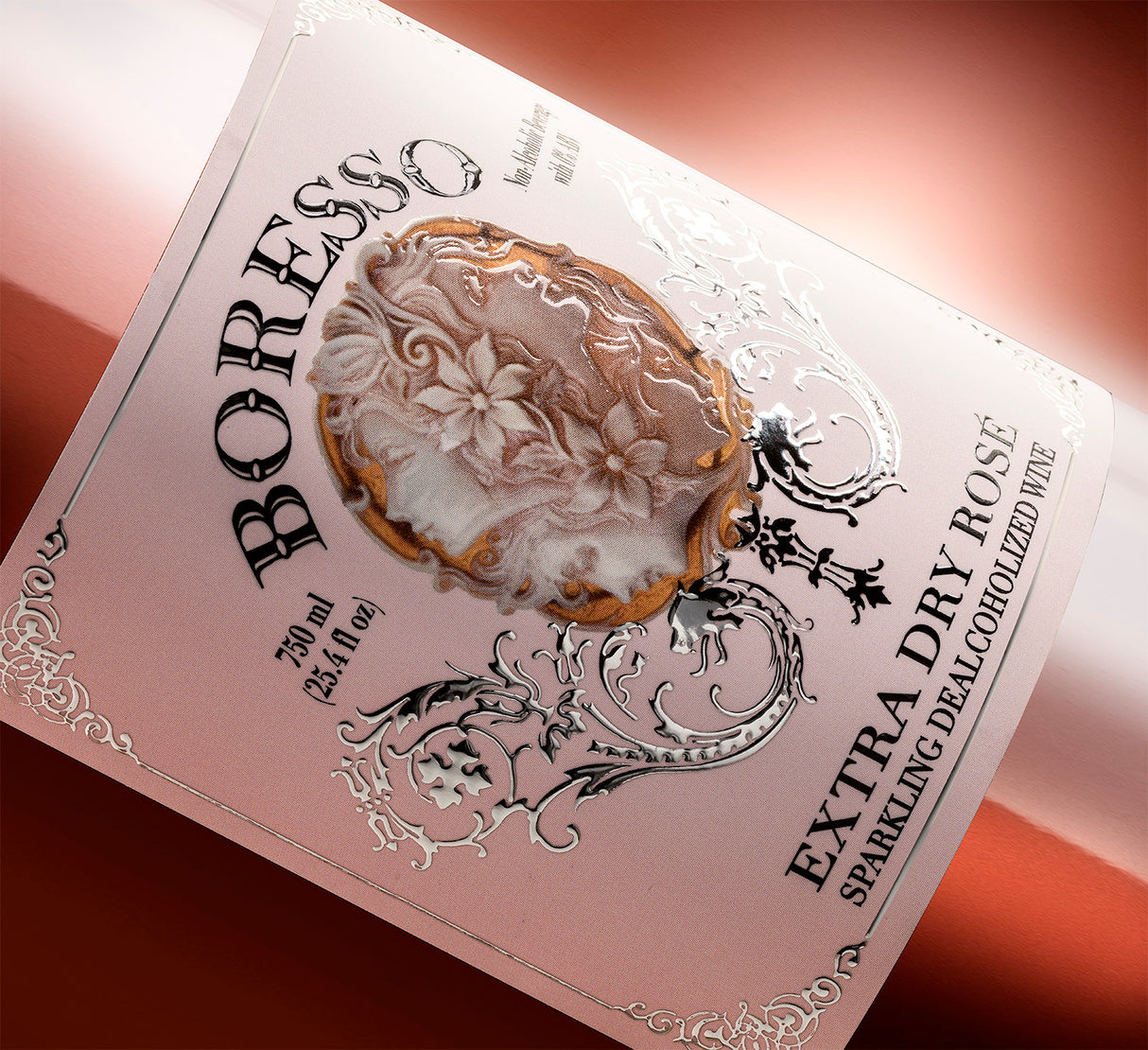 BORESSO Rosé Sparkling Non-alcoholic Wine From Italy, Extra Dry Dealcoholized, 750ml (25.4 fl oz) Bottle with Gift Box