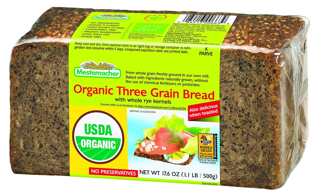 Mestemacher Organic Three Grain Bread 17.6 Oz