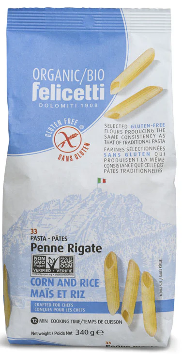 Organic Felicetti Gluten-Free Penne Rigate Pasta | Corn & Rice | 12 oz (340g)
