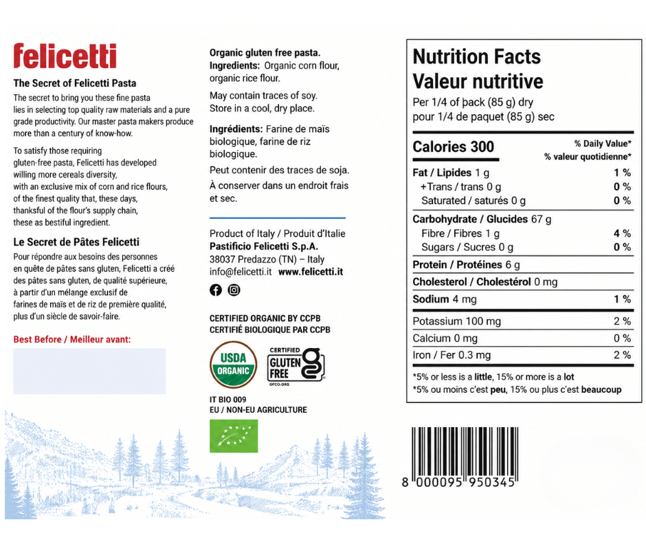 Organic Felicetti Gluten-Free Penne Rigate Pasta | Corn & Rice | 12 oz (340g)