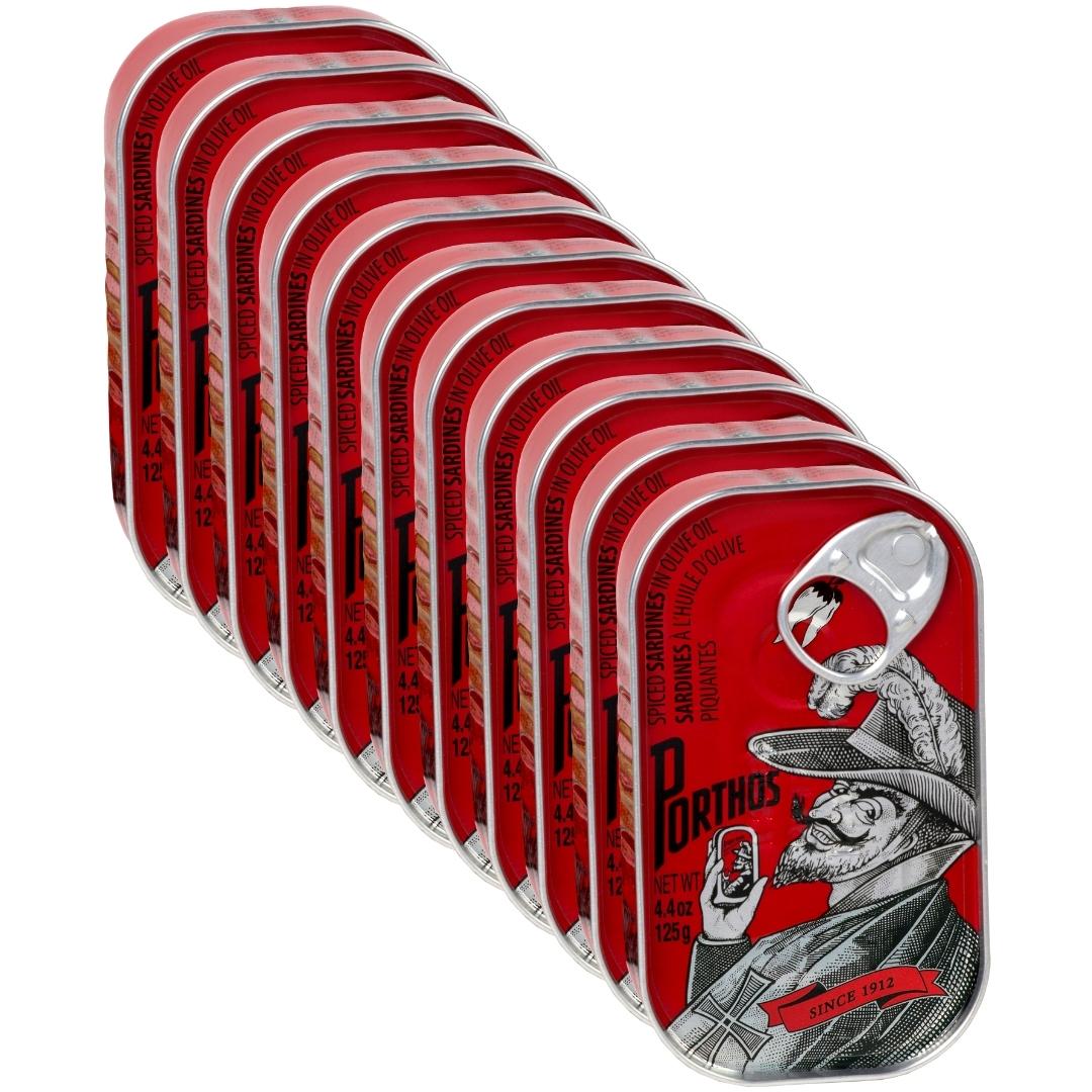 Porthos Portuguese Sardines in Spicy Olive Oil (10 Pack) (4.4 oz cans) - International Loft