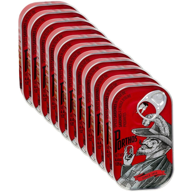 Porthos Portuguese Sardines in Spicy Olive Oil (10 Pack) (4.4 oz cans) - International Loft