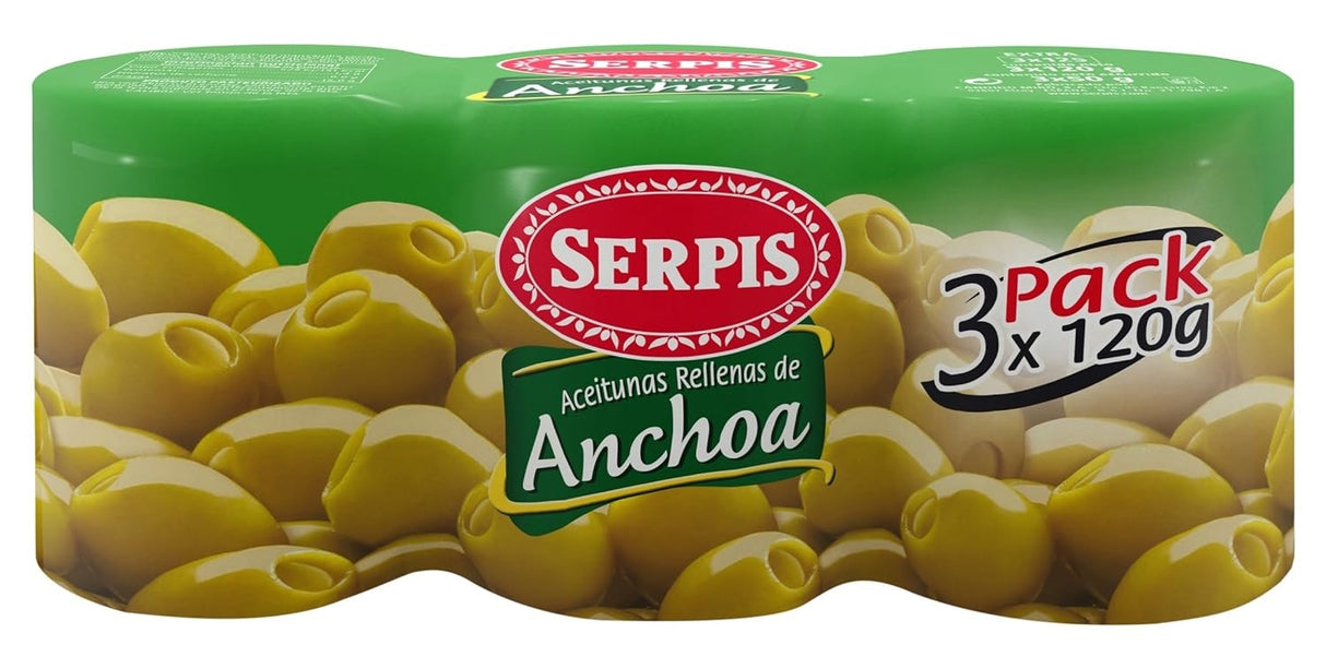 Serpis Spanish Olives Stuffed with Anchovy - 3 Pack 4.23 oz (120g)