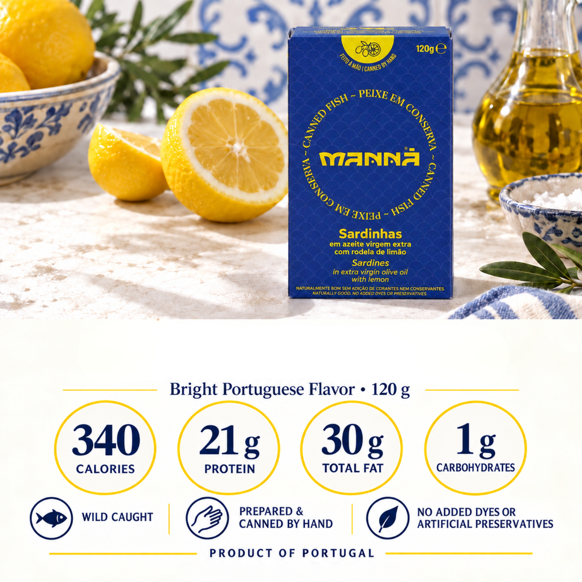Manná Sardines with Lemon in Extra Virgin Olive Oil – 4.2 oz (120 g)