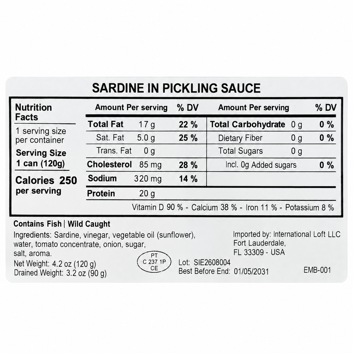 Manná Sardines in Portuguese Escabeche Sauce – 4.2 oz (120 g)