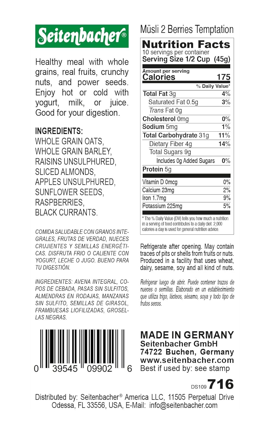 Seitenbacher Muesli Berries Temptation Cereal 16 oz