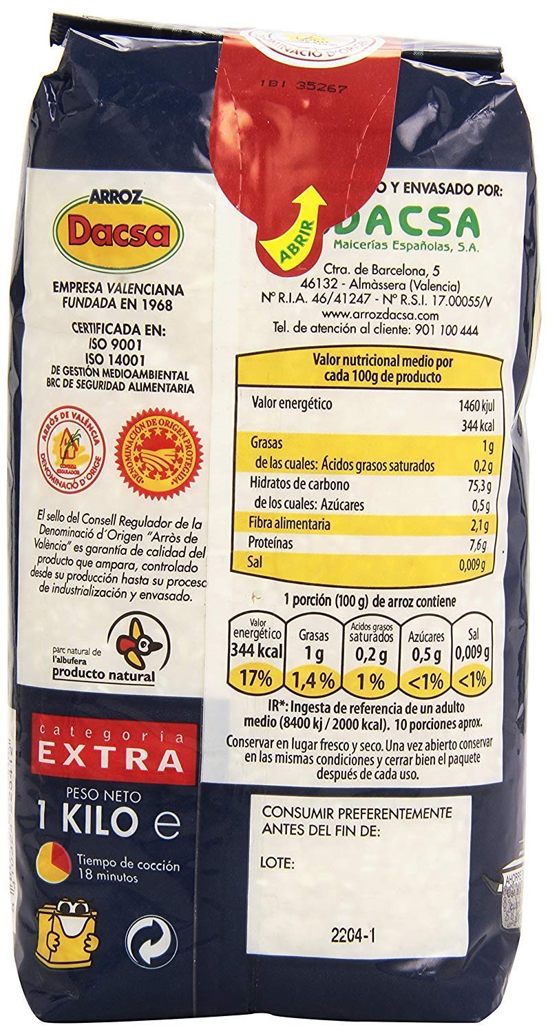 Arroz Rice Dacsa Round Rice D.O. Valencia 2.2 lb (1 kg)