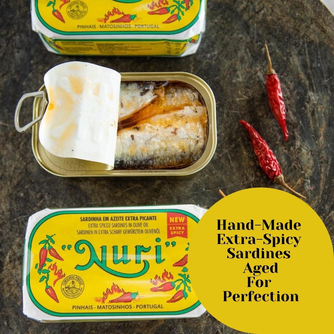 NURI Portuguese EXTRA SPICED Sardines in Olive Oil - 8 Pack - International Loft