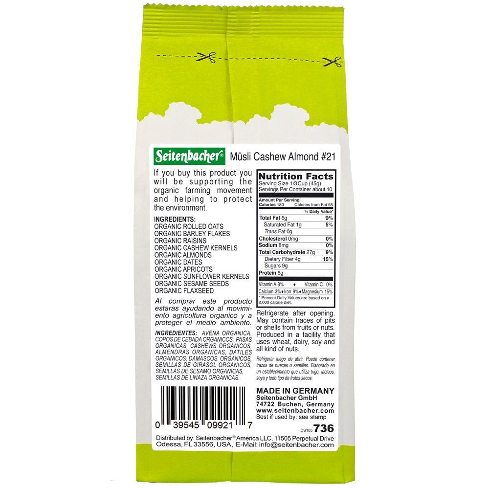 Seitenbacher Organic Muesli Cashews & Almonds 16 oz - International Loft