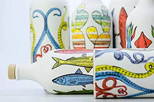 Antico Frantoio Muraglia, Premium Italian Extra Virgin Olive Oil, First Cold Press, Pop Art Collection, OCTOPUSES, Collectible Handmade Ceramic Bottle 17 Fl.oz (500 ml) evoo - International Loft