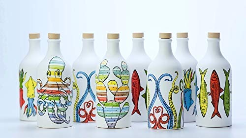 Antico Frantoio Muraglia, Premium Italian Extra Virgin Olive Oil, First Cold Press, Pop Art Collection, SARDINES, Collectible Handmade Ceramic Bottle 17 Fl.oz (500 ml) evoo - International Loft