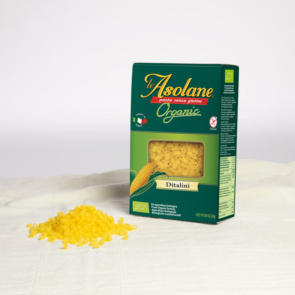 Le Asolane Certified Organic Gluten Free Ditalini Pasta Authentic Imported Italian Gourmet Pasta from Select Premium Grade Corn Flour 8.8 oz package - International Loft