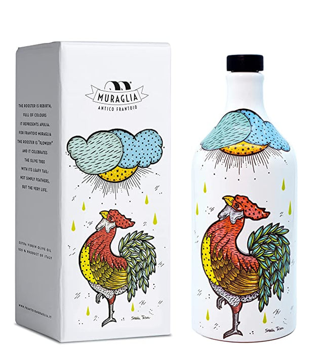 Antico Frantoio Muraglia, Premium Italian Extra Virgin Olive Oil, ROOSTER, Collectible Handmade Ceramic Bottle 16.9 Fl Oz - International Loft