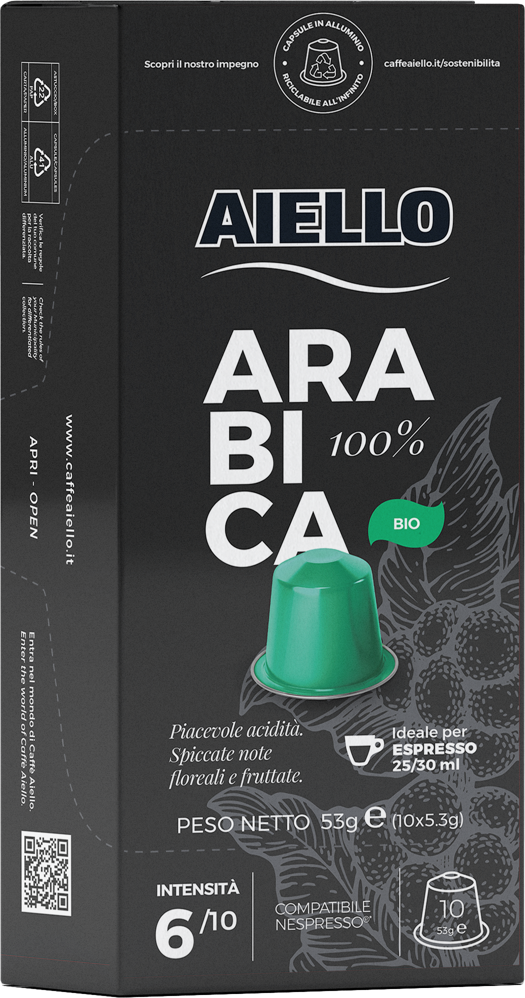 Aiello Caffe Italian Espresso 10 Capsule Pack Compatible with Nespresso Original Machine Single Cup Coffee Pods (Arabica) - International Loft