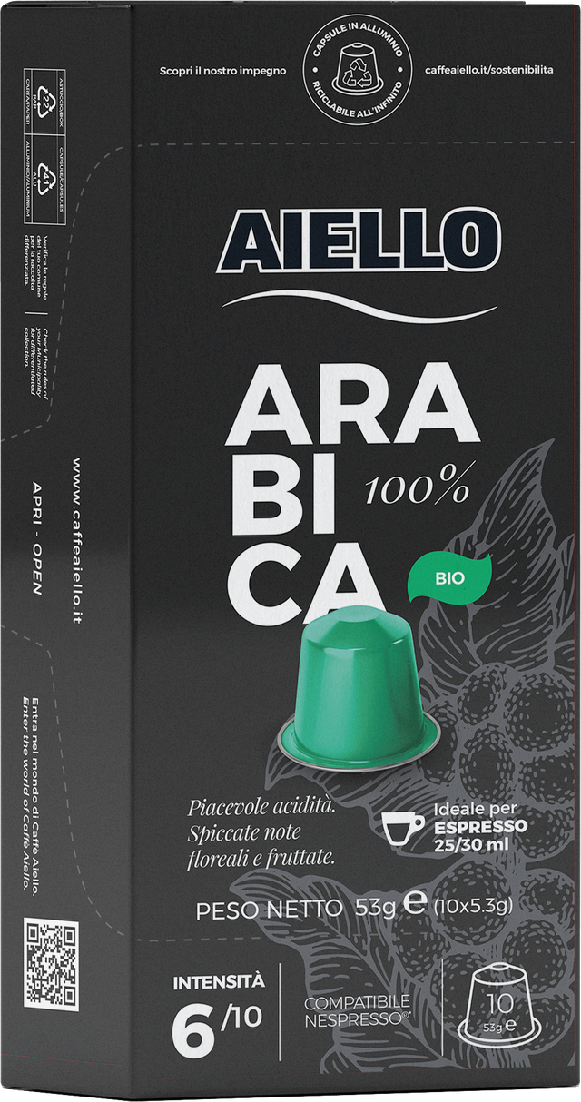 Aiello Caffe Italian Espresso 10 Capsule Pack Compatible with Nespresso Original Machine Single Cup Coffee Pods (Arabica) - International Loft