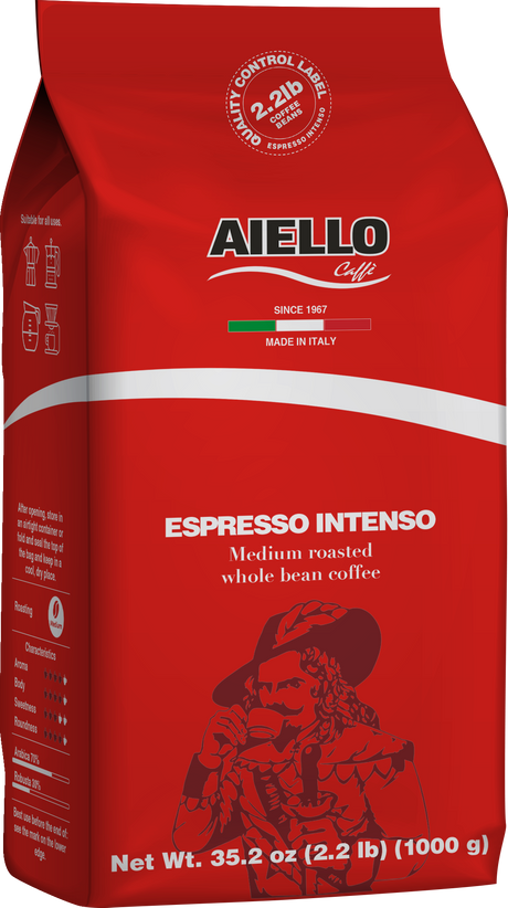 Aiello Caffé Italian Espresso Intenso Coffee Beans, Medium Roasted Whole Bean Coffee Blend - International Loft