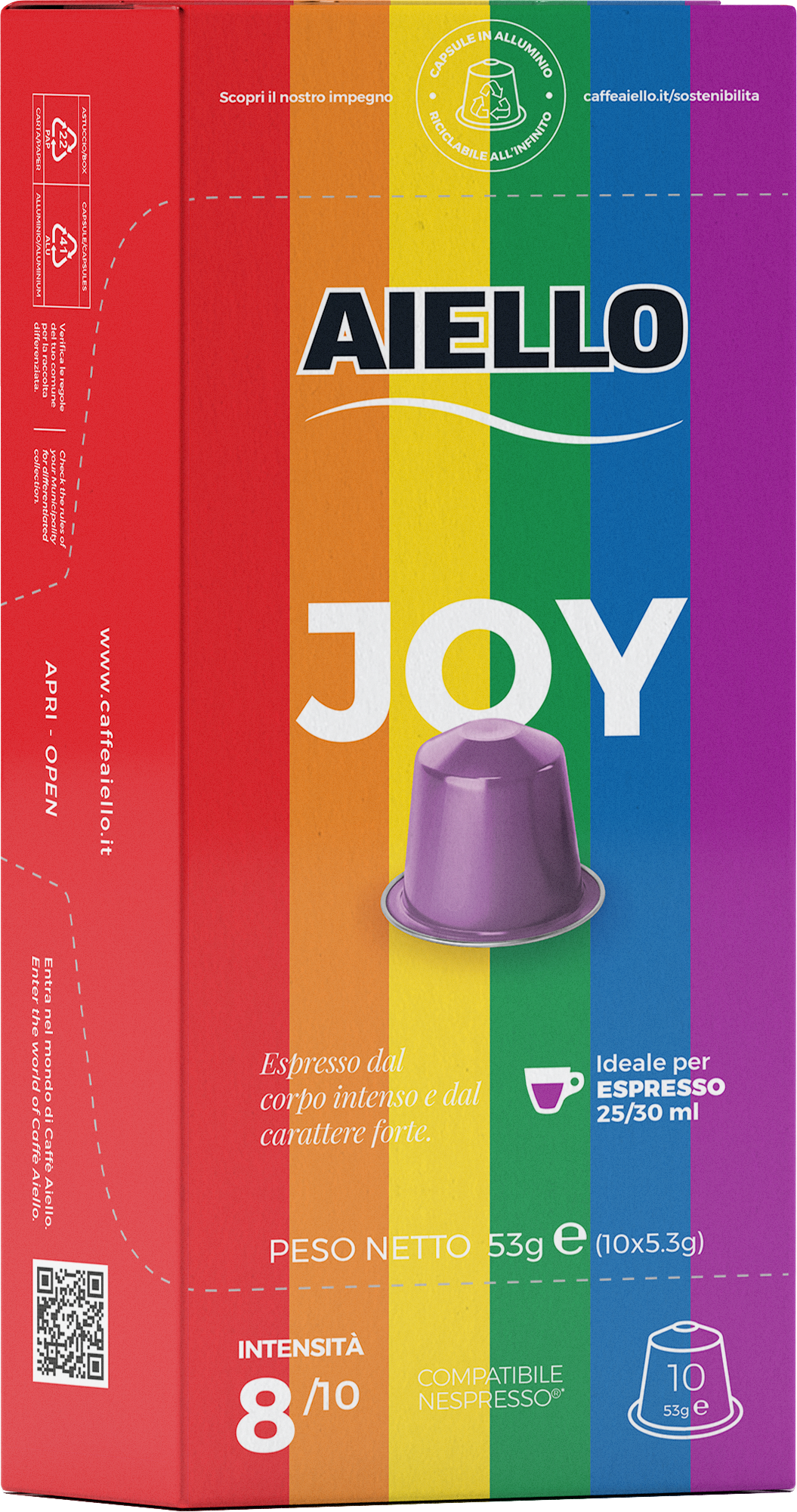 Aiello Caffe Italian Espresso 10 Capsule Pack Compatible with Nespresso Original Machine Single Cup Coffee Pods (Joy) - International Loft