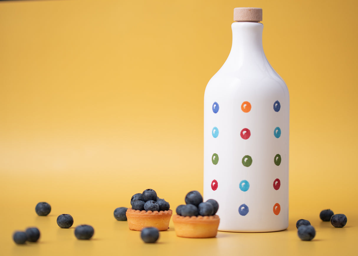 Antico Frantoio Muraglia, Premium Italian Extra Virgin Olive Oil, Pop Art Collection POLKA DOTS, Collectible Handmade Ceramic Bottle 17 Fl Oz - International Loft