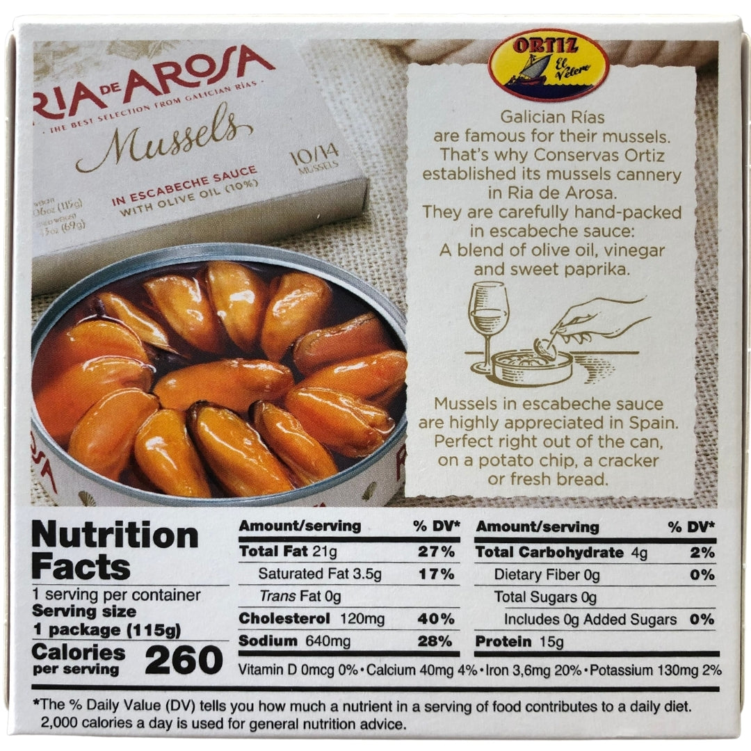 Conserva Ria De Arosa Ortiz Rias De Arosa Mussels in Escabache Sauce Fired in Olive Oil - International Loft