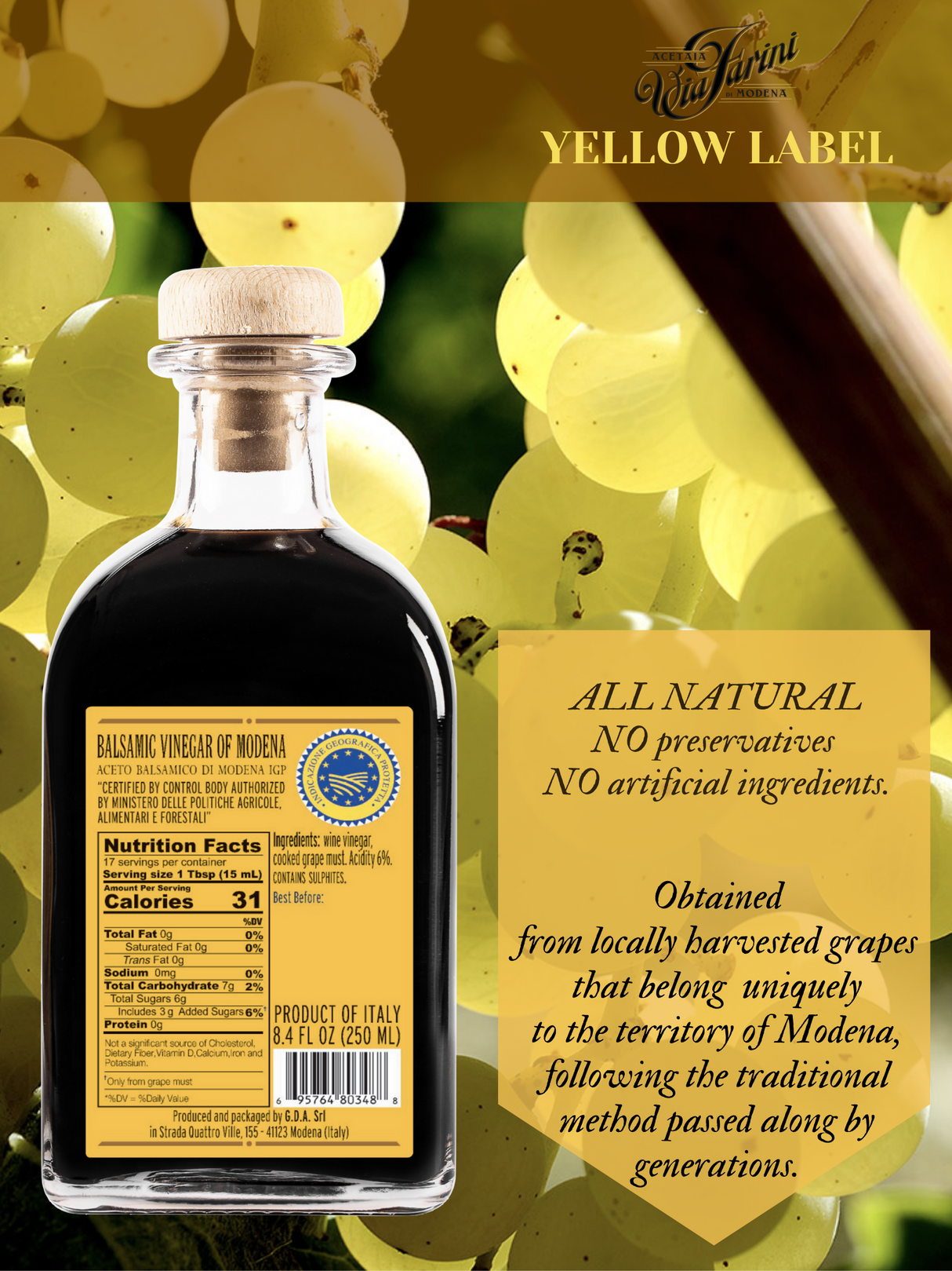 Via Farini Balsamic Vinegar of Modena - Yellow Label - International Loft