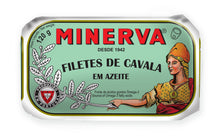Load image into Gallery viewer, Minerva Gourmet Canned Mackerel fillets in olive oil

