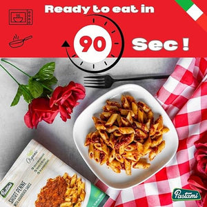 Pastami Organic Ready-To-Eat Microwable Pasta, Short Penne with Arrabbiata Sauce Ready in 90 Sec