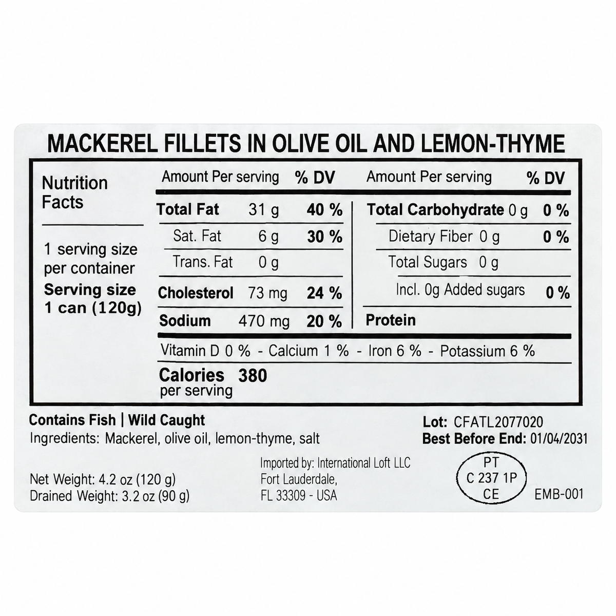 Manná Mackerel Fillets in Olive Oil with Lemon Thyme – 4.2 oz (120 g)