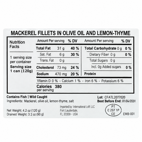 Manná Mackerel Fillets in Olive Oil with Lemon Thyme – 4.2 oz (120 g)
