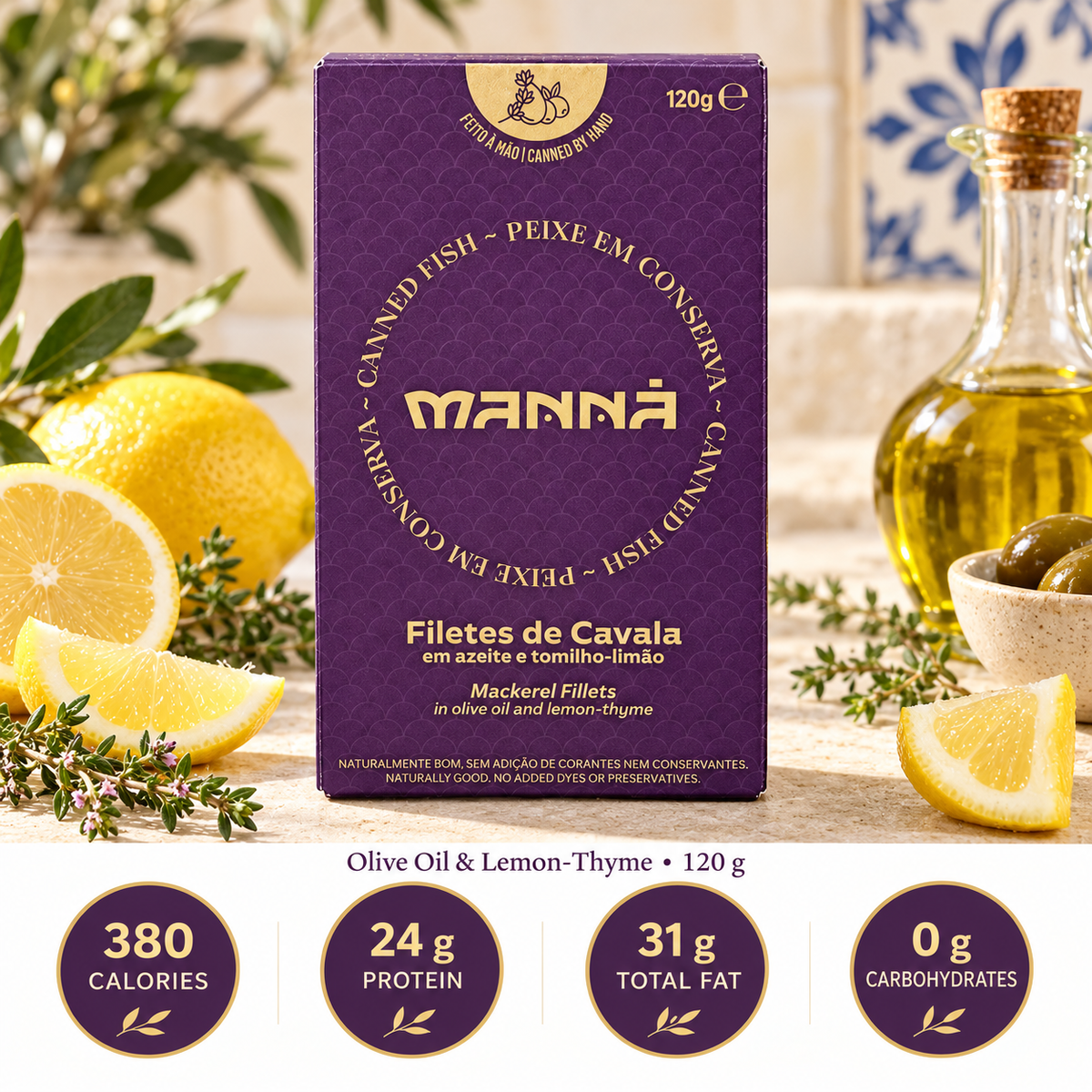 Manná Mackerel Fillets in Olive Oil with Lemon Thyme – 4.2 oz (120 g)