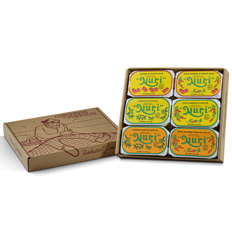 NURI Portuguese Sardines And Mackerel Variety Pack In A Limited Edition Gift Box 6 Pack Bundle One of Each - International Loft
