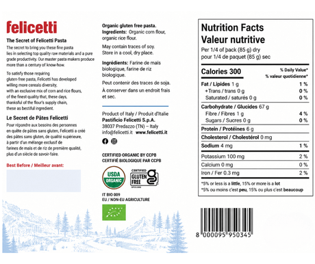 Organic Felicetti Gluten-Free Penne Rigate Pasta | Corn & Rice | 12 oz (340g)