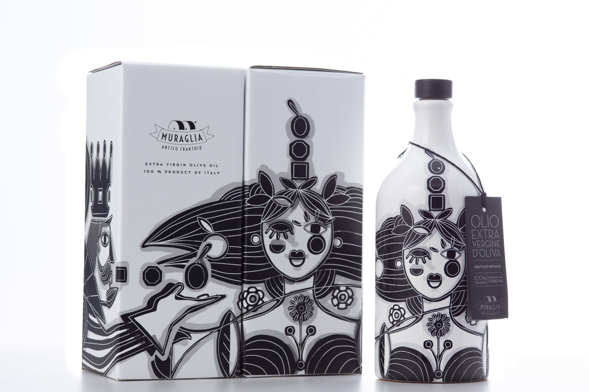 Antico Frantoio Muraglia, Italian Extra Virgin Olive Oil, Mother Nature Ceramic Jar Ceramic Bottle 17 Fl.oz - International Loft