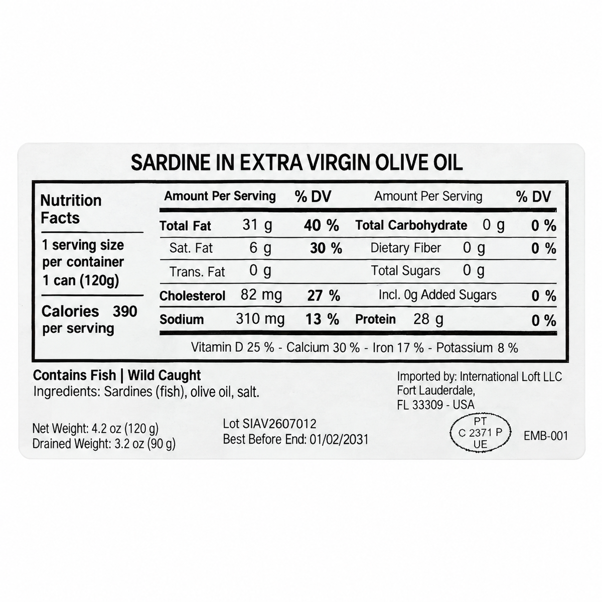 Manná Sardines in Extra Virgin Olive Oil – 4.2 oz (120 g)