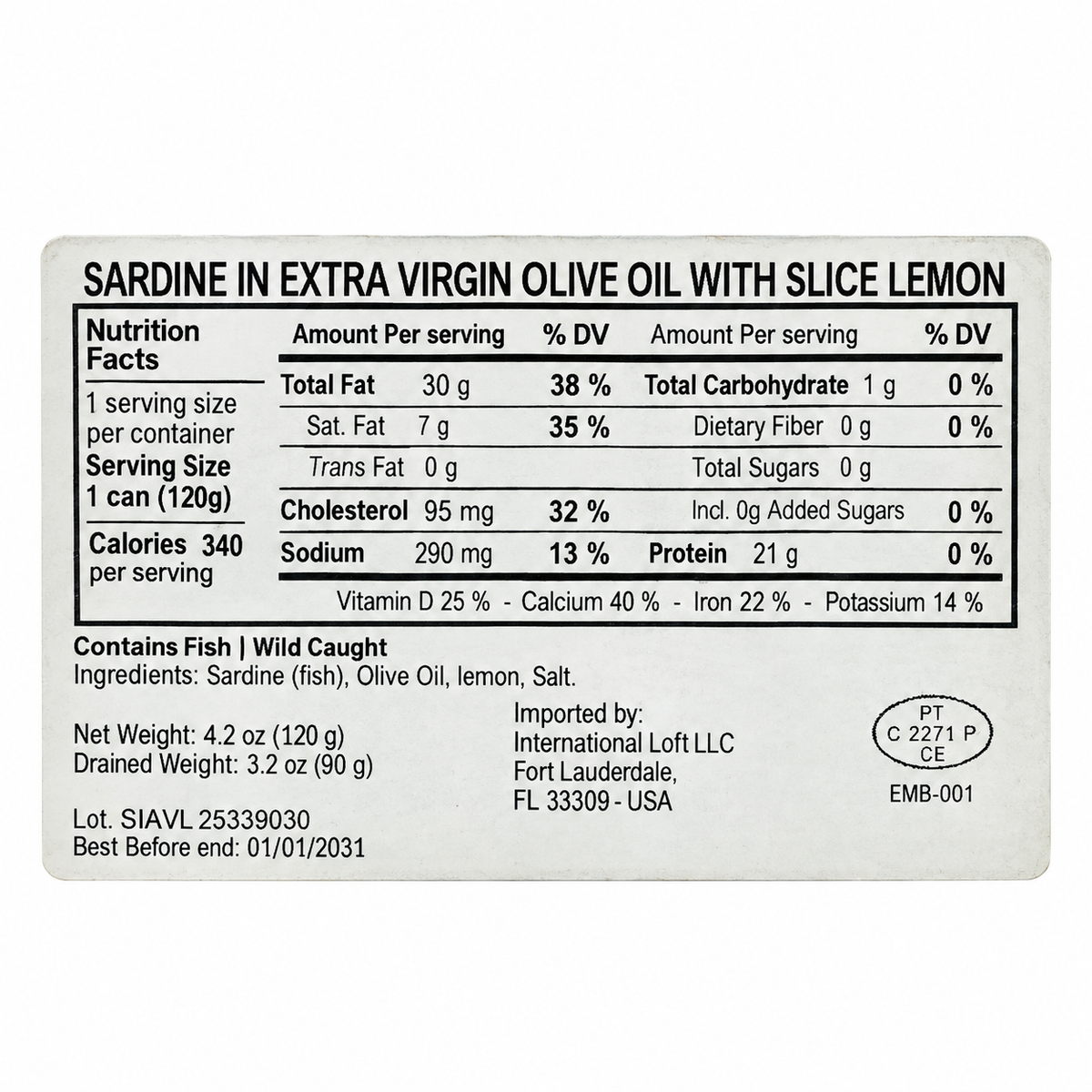 Manná Sardines with Lemon in Extra Virgin Olive Oil – 4.2 oz (120 g)