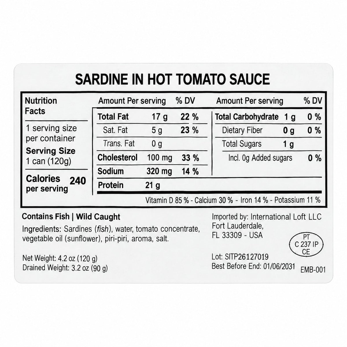 Manná Sardines in Hot Tomato Sauce – 4.2 oz (120 g)