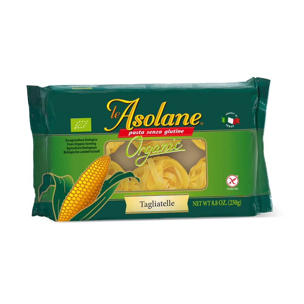 Le Asolane Certified Organic Gluten Free Tagliatelle Pasta Authentic Imported Italian Gourmet Pasta from Select Premium Grade Corn Flour 8.8 oz package - International Loft