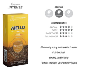 Aiello Caffé Intenso Italian Espresso Capsules Pack, 50 Count Single Cup Coffee Pods Compatible with Nespresso Original Machines - International Loft