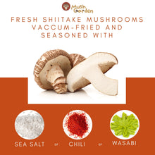 Load image into Gallery viewer, MONEY SAVER 4 Pack Variety Pack of MUSHGARDEN Shiitake Mushroom Chips, One of each, Original, Sea Salt, Spicy and Wasabi, 3.17oz each pack - International Loft
