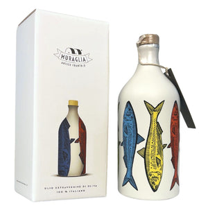 Antico Frantoio Muraglia, Premium Italian Extra Virgin Olive Oil, Pop Art Collection SARDINES, Collectible Handmade Ceramic Bottle 17 Fl Oz - International Loft