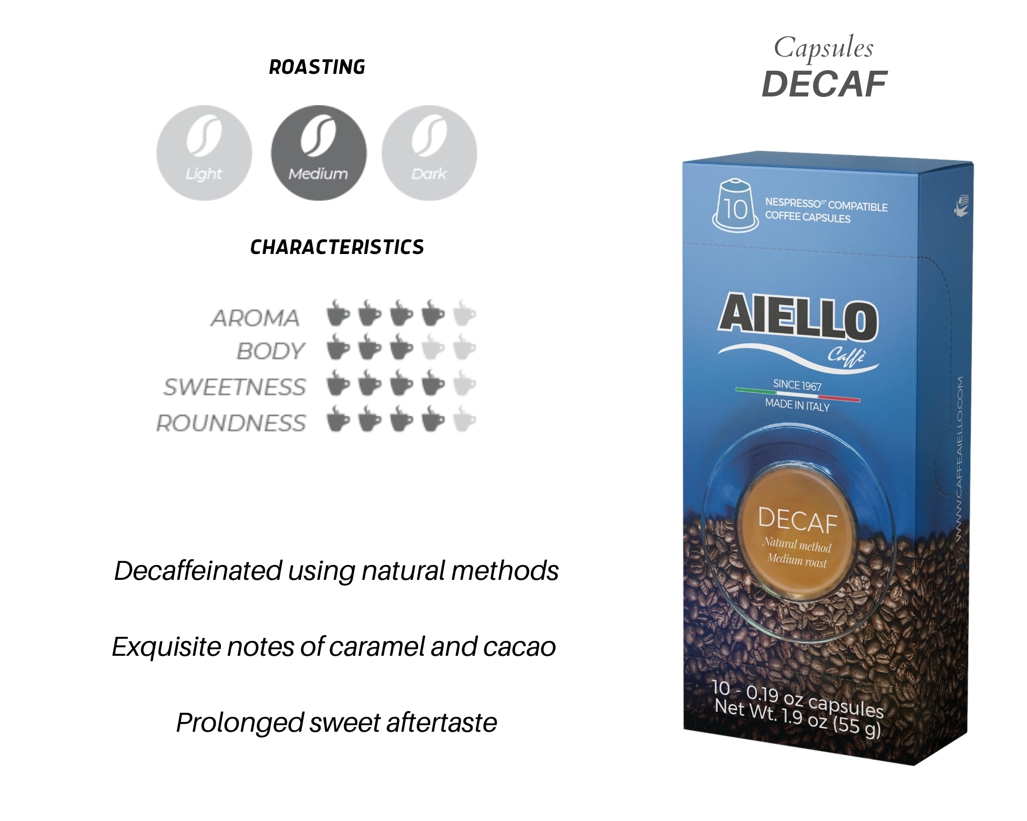 Caffé Decaffeinated Italian Espresso Capsules Pack, 5 International Loft