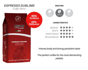 Aiello Caffé Italian Espresso Sublime Coffee Beans, Medium Roasted Whole Bean Coffee Blend - International Loft