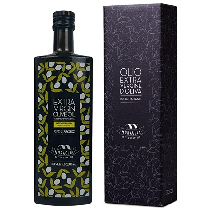 Antico Frantoio Muraglia Intense Fruity Extra Virgin Olive Oil from Apulia. Premium Polyphenol Rich EVOO. Early Harvest First Cold Pressed  Imported from Italy 16.9 fl oz (500ml) Bottle with Beautiful Gift Box. - International Loft