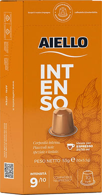 Aiello Caffe Italian Espresso 10 Capsule Pack Compatible with Nespresso Original Machine Single Cup Coffee Pods (Intenso) - International Loft