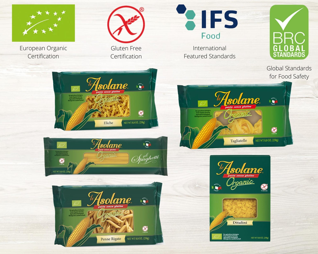 Le Asolane Certified Organic Gluten Free Tagliatelle Pasta Authentic Imported Italian Gourmet Pasta from Select Premium Grade Corn Flour 8.8 oz package - International Loft
