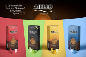 Aiello Caffé Naturally Decaffeinated Italian Espresso Capsules Pack, 50 Count Single Cup Coffee Pods Compatible with Nespresso Original Machines - International Loft