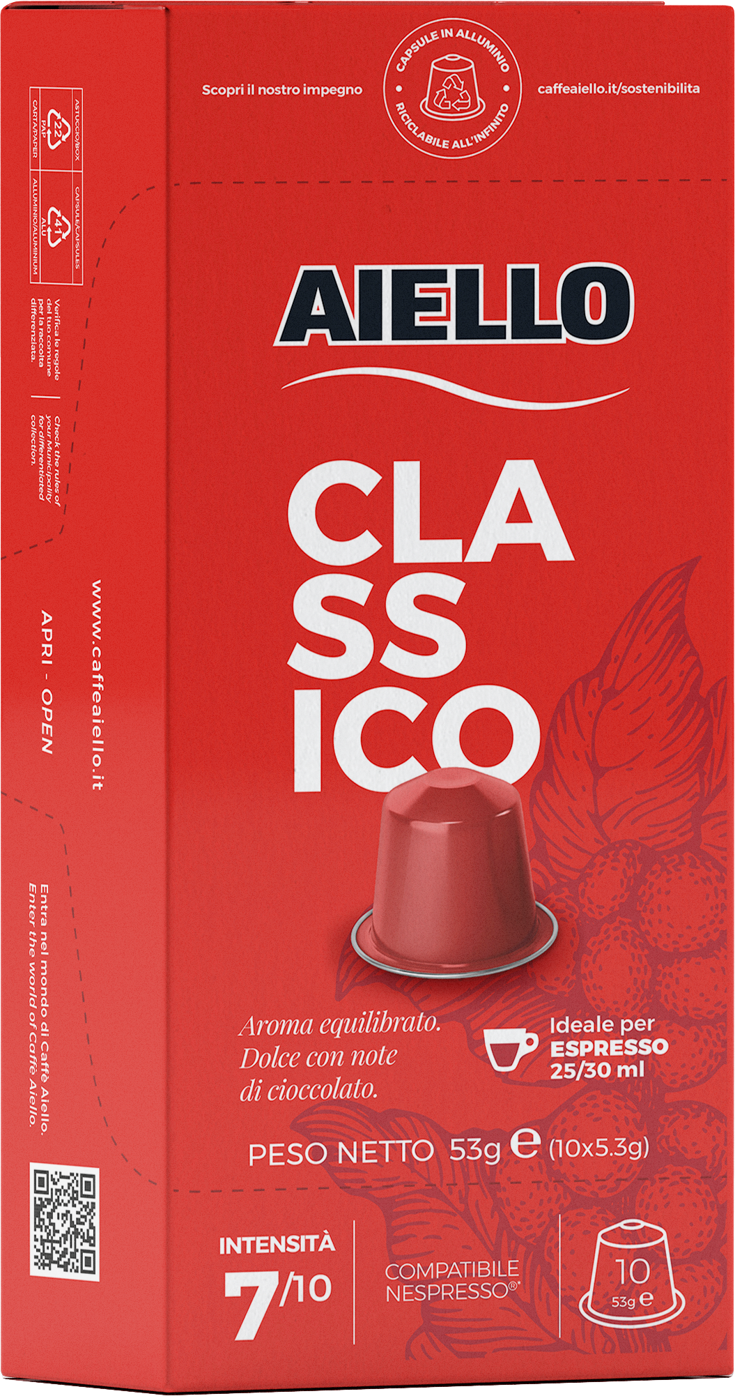 Aiello Caffe Italian Espresso 10 Capsule Pack Compatible with Nespresso Original Machine Single Cup Coffee Pods (Classic) - International Loft